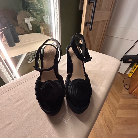 Velvet Heels with Floral Detail - Picture 2 of 4